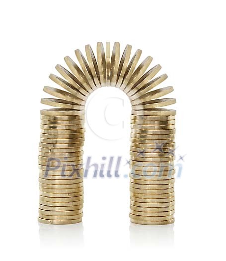 Isolated arch made of coins Isolated arch made of coins
