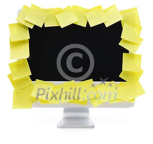Yellow reminders on computer screen Yellow reminders on computer screen