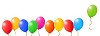 Row of colorful balloons with clipping path