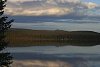 View over lake Tjautjasjaur in midnight sun.
