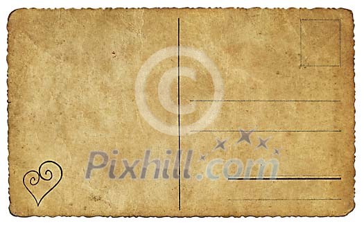 Old postcard with heart symbol imprinted Old postcard with heart symbol imprinted