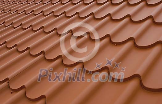 Close-up of a brick red coloured tin roof Close-up of a brick red coloured tin roof