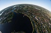 Round view from above to the town