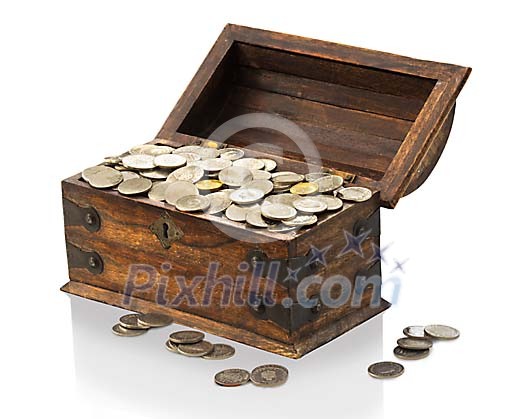 Isolated treasure chest with coins Isolated treasure chest with coins