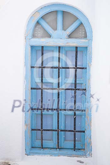 Blue frame window on the house Blue frame window on the house