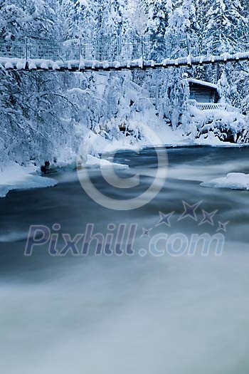 Winter postcard scene of the river Winter postcard scene of the river