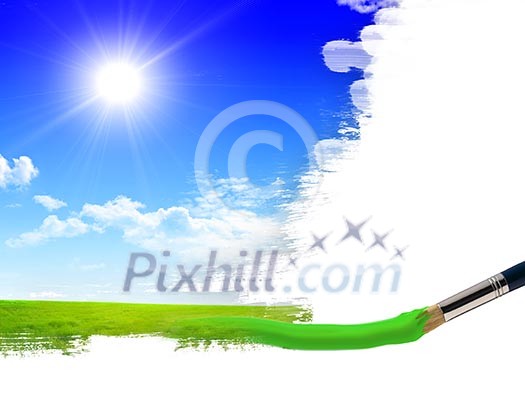 artist brush painting picture of summer nature artist brush painting picture of summer nature