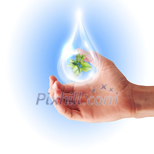 Large drops of green tree inside. Symbol of environmental protection Large drops of green tree inside. Symbol of environmental protection