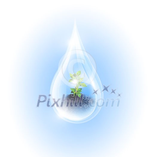 Large drops of green tree inside. Symbol of environmental protection Large drops of green tree inside. Symbol of environmental protection