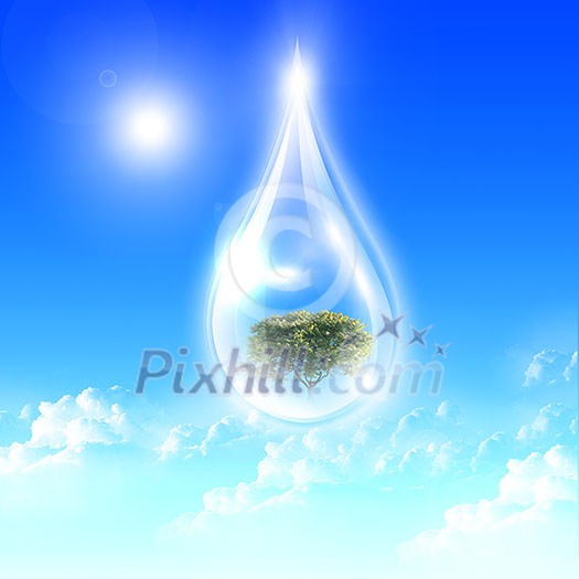 Large drops of green tree inside. Symbol of environmental protection Large drops of green tree inside. Symbol of environmental protection