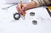 construction drafts and tools on the table