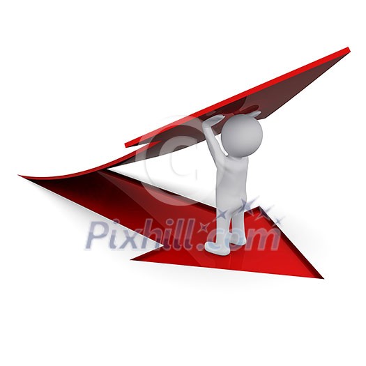 3D man lifting up a red arrow