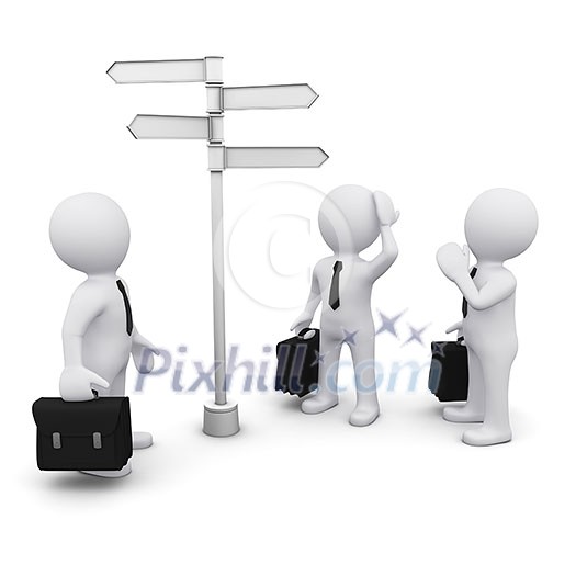 3D man making choice standing near sign post