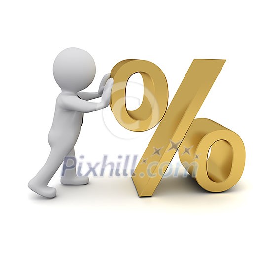 Three-dimensional people and the percent sign of the yellow metal Three-dimensional people and the percent sign of the yellow metal