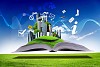 Open book with green nature world coming out of its pages