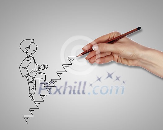 Drawing of a man climbing up the stairs Drawing of a man climbing up the stairs