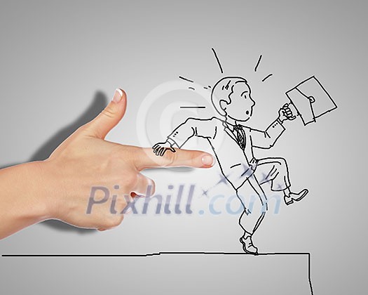 Drawing of a man in dangerous situation under threat Drawing of a man in dangerous situation under threat
