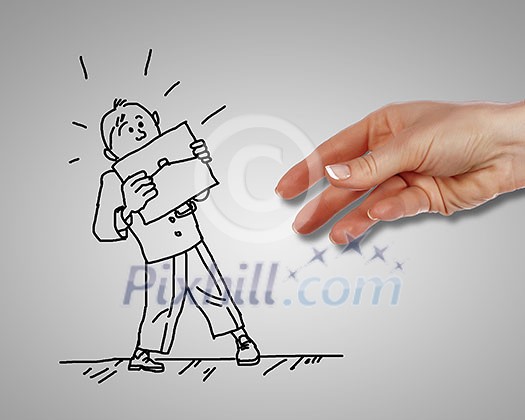 Drawing of a man in dangerous situation under threat Drawing of a man in dangerous situation under threat