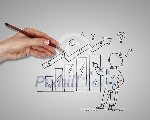 Man standing with financial charts representing growth Man standing with financial charts representing growth