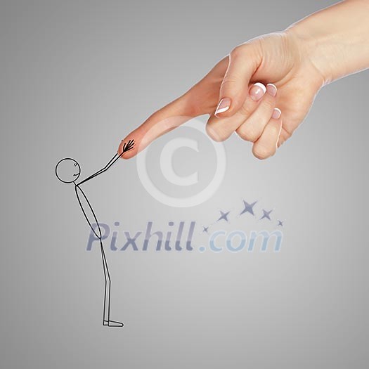 Drawing of a man shaking human hand Drawing of a man shaking human hand