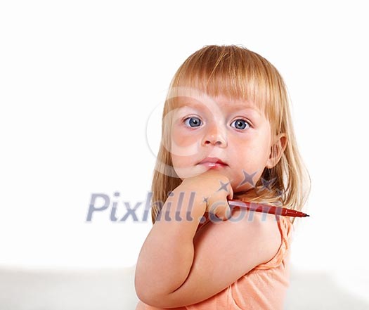 Portrait of a little blond girl in studio Portrait of a little blond girl in studio