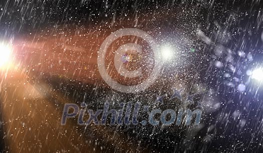 Image of light splash at night when raining Image of light splash at night when raining