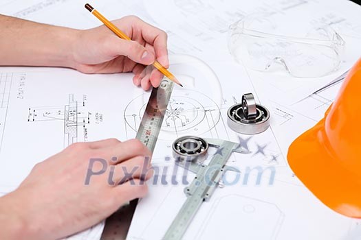 construction drafts and tools on the table construction drafts and tools on the table