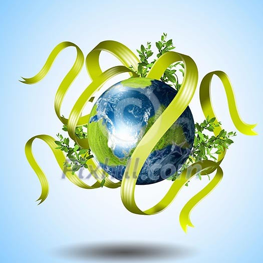 Green planet earth with plants as symbol of environment protection Green planet earth with plants as symbol of environment protection