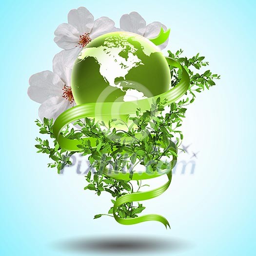 Green planet earth with plants as symbol of environment protection Green planet earth with plants as symbol of environment protection