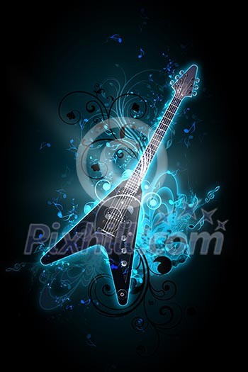 Image of a guitar against decorative background Image of a guitar against decorative background
