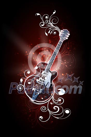 Image of a guitar against decorative background Image of a guitar against decorative background