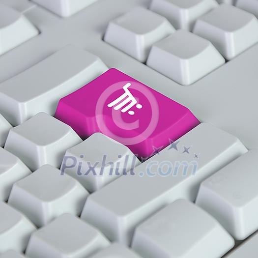 Computer keyboard with on-line shopping symbol on it Computer keyboard with on-line shopping symbol on it