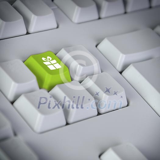 Computer keyboard with giftbox symbol on it Computer keyboard with giftbox symbol on it