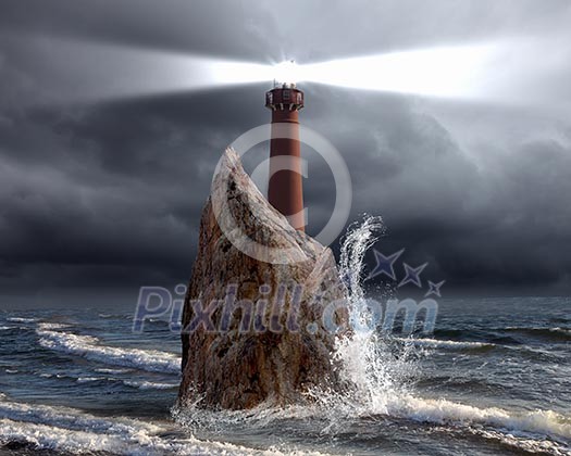 Image of a lighthouse with a strong beam of light Image of a lighthouse with a strong beam of light