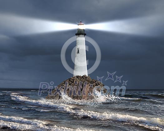 Image of a lighthouse with a strong beam of light Image of a lighthouse with a strong beam of light
