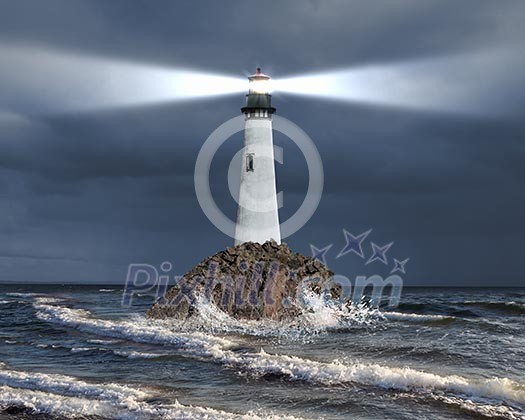 Image of a lighthouse with a strong beam of light