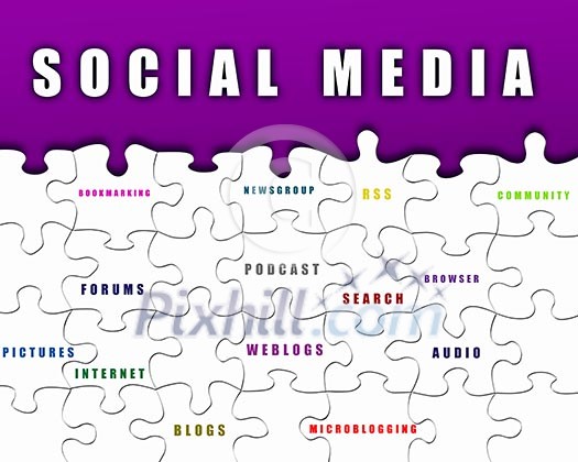 Puzzle pieces with media terms written on them Puzzle pieces with media terms written on them
