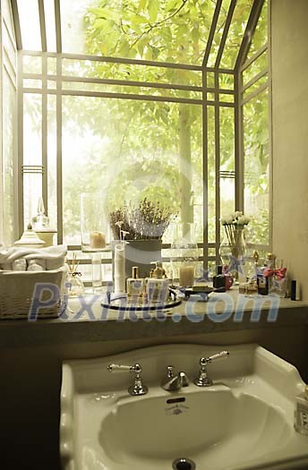 Washbasin by the window Washbasin by the window