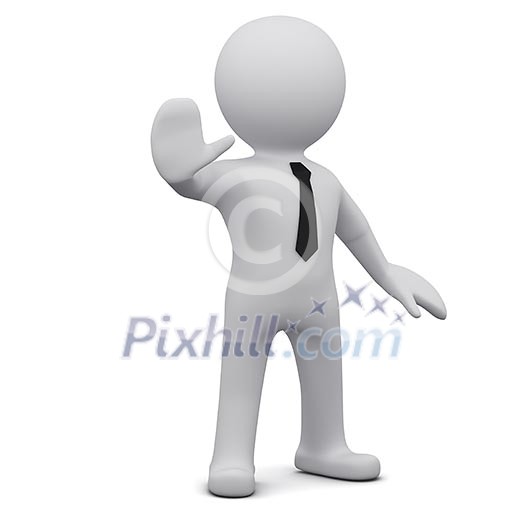 Three-dimensional man in a tie with outstretched hand. Stop sign Three-dimensional man in a tie with outstretched hand. Stop sign
