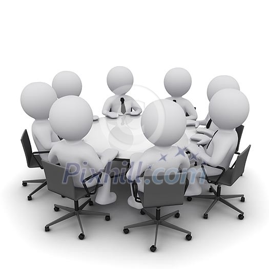 3D men sitting at a round table and having business meeting 3D men sitting at a round table and having business meeting