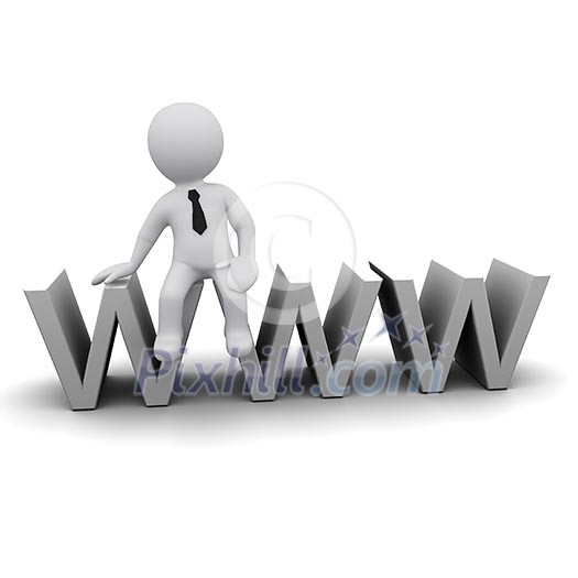 3D in a tie man standing near www sign 3D in a tie man standing near www sign