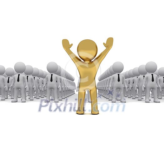 3D man in front of crowd of white 3D fellows 3D man in front of crowd of white 3D fellows