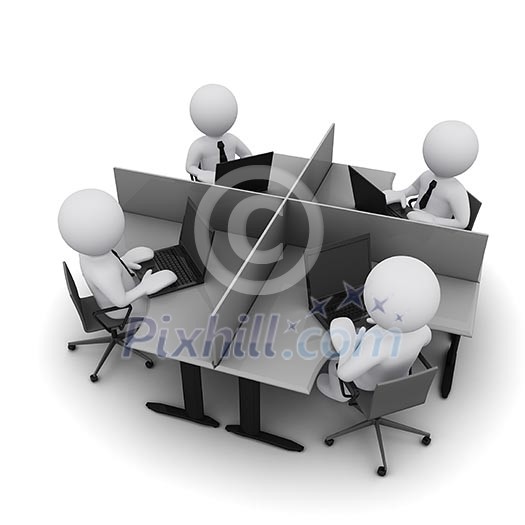 Small three-dimensional creatures working in the office of the table Small three-dimensional creatures working in the office of the table