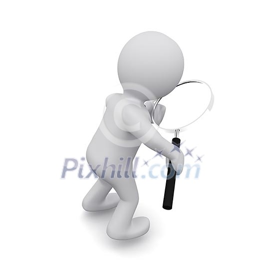 A small three-dimensional people with a magnifying glass in hand A small three-dimensional people with a magnifying glass in hand