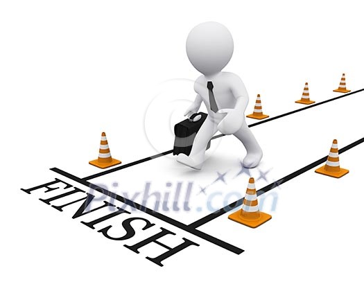 3D man running towards the finish line 3D man running towards the finish line