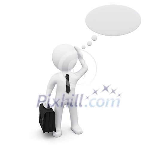 Thoughtful 3D man with a blank bubble Thoughtful 3D man with a blank bubble