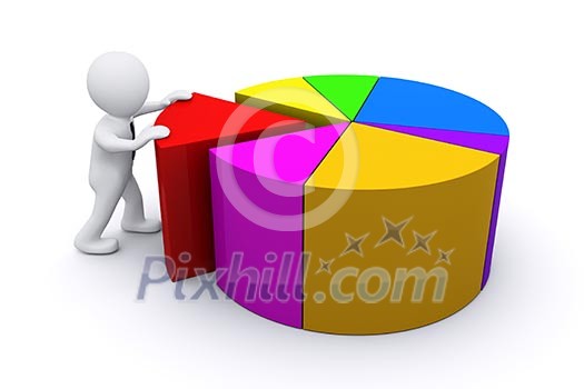 3D man wearing a tie and colour pie diagram 3D man wearing a tie and colour pie diagram