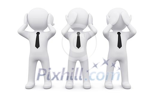 three 3D men as symbol of say, see or hear nothing three 3D men as symbol of say, see or hear nothing