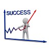 3D man stabding near success graph and holding up red arrow