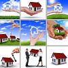Symbol of a successful real estate business. Collage. Illustrations.